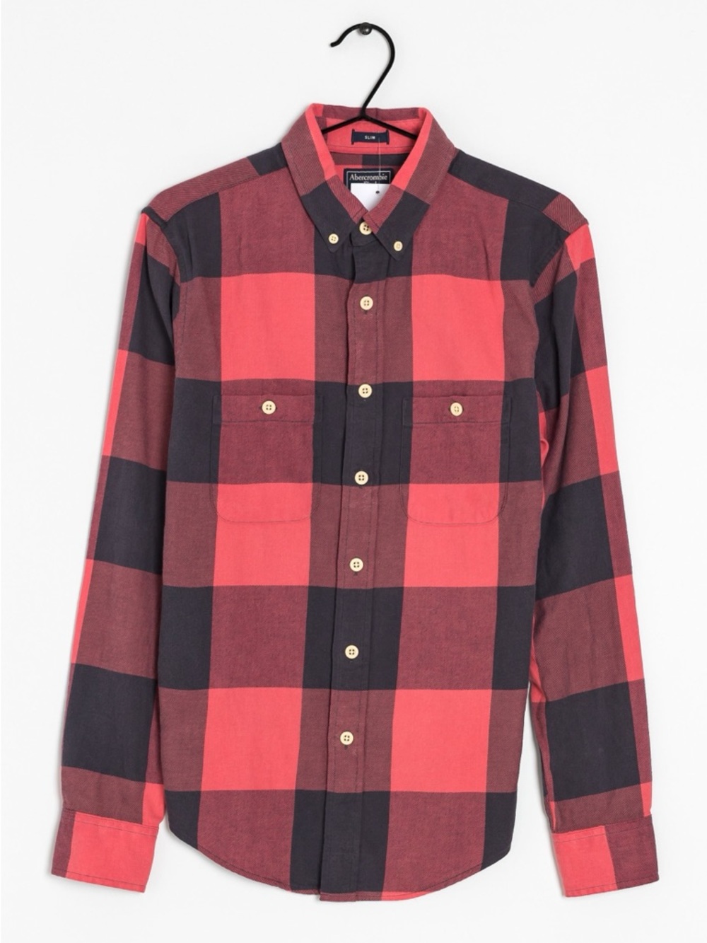 Abercrombie & Fitch Red and Black Plaid Button-Down Shirt XS